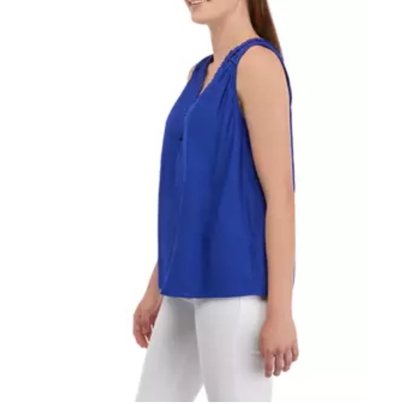 Philosophy Air Flow Ruffled top with lace up back Ultramarine Blue Tank Top - Picture 12 of 13
